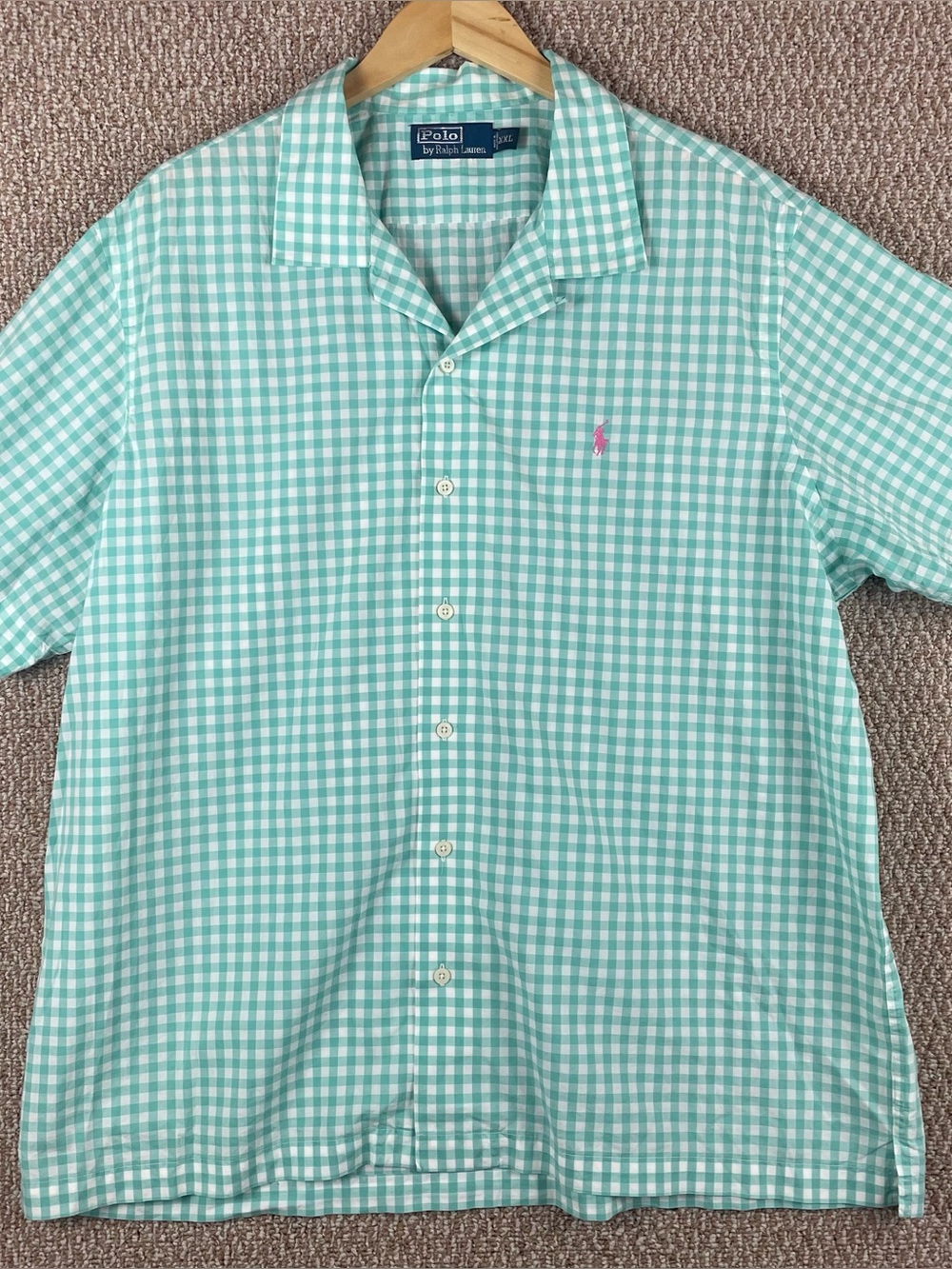 Vintage Polo Ralph Lauren Shirt Men’s XXL Loop Collar Gingham Camp 90s F513